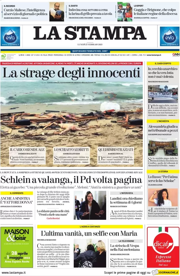 Rassegna Stampa: le prime pagine del 27 Aprile 