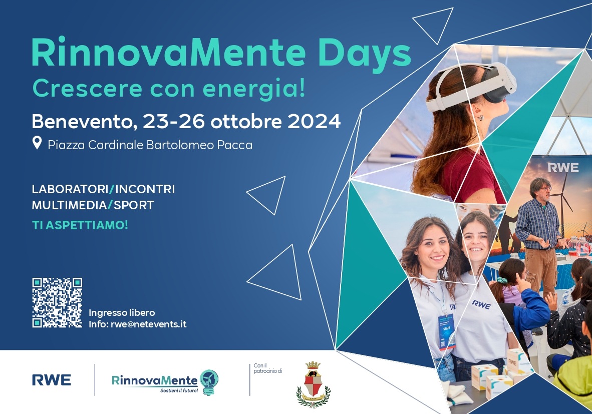 “RinnovaMente Days” a Benevento: dal 23 al 26 ottobre la manifestazione organizzata per promuovere il ruolo delle rinnovabili