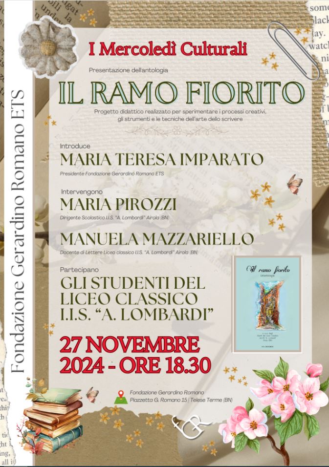 I mercoledì culturali, alla Fondazione ‘Romano’ incontro su ‘Il ramo fiorito. Un’antologia’