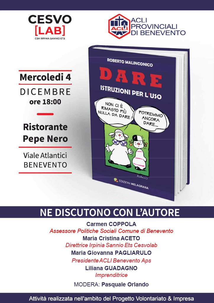 ‘Dare: Istruzioni per l’uso’, Malinconico presenta il suo libro a Benevento