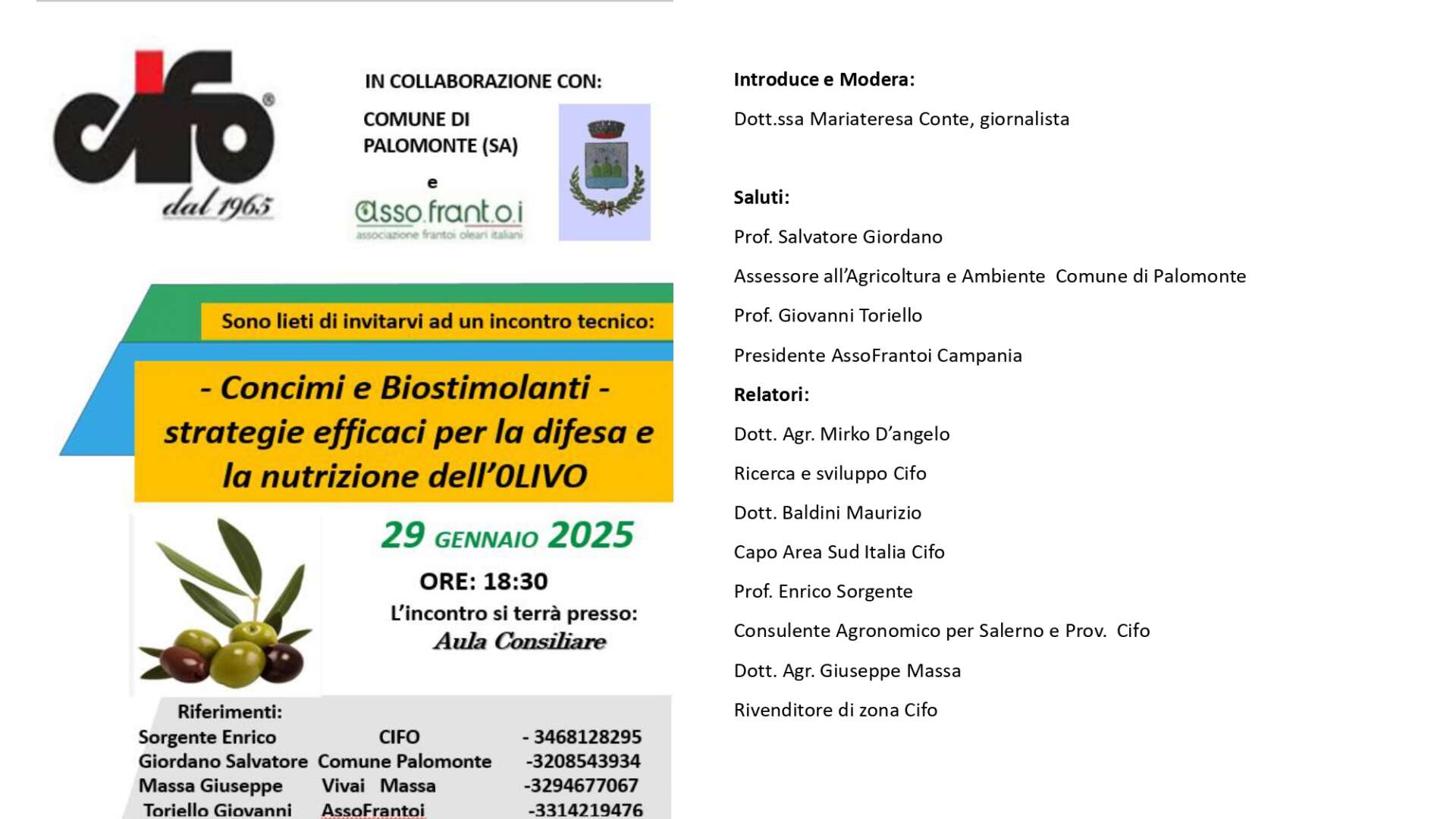 Olivicoltura, a Palomonte convegno regionale su Concimi e Biostimolanti per la nutrizione dell’olivo