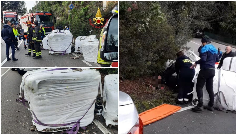 FOTO/ Camion perde ecoballe, ciclista travolto e ucciso