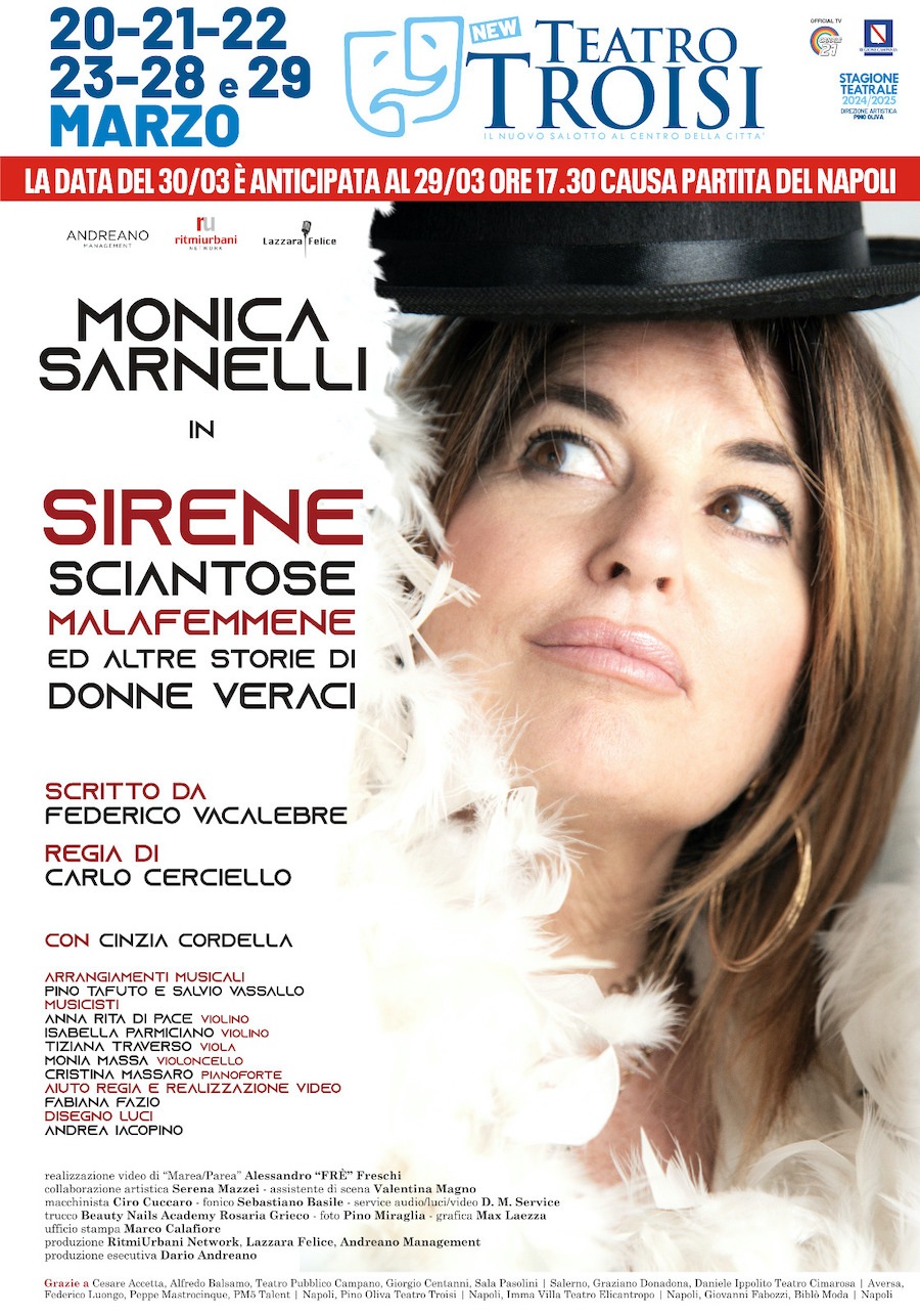 Monica Sarnelli al Troisi, “Sirene, sciantose, malafemmene ed altre storie di donne veraci”